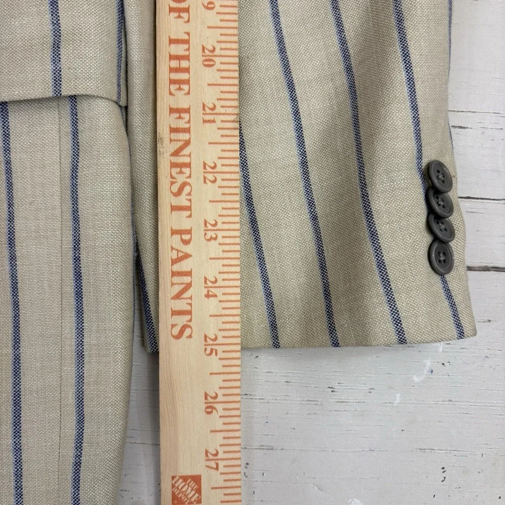 Patrick James Reserve Blazer Sport Coat Mens 44 Beige Stripe Wool Silk Linen